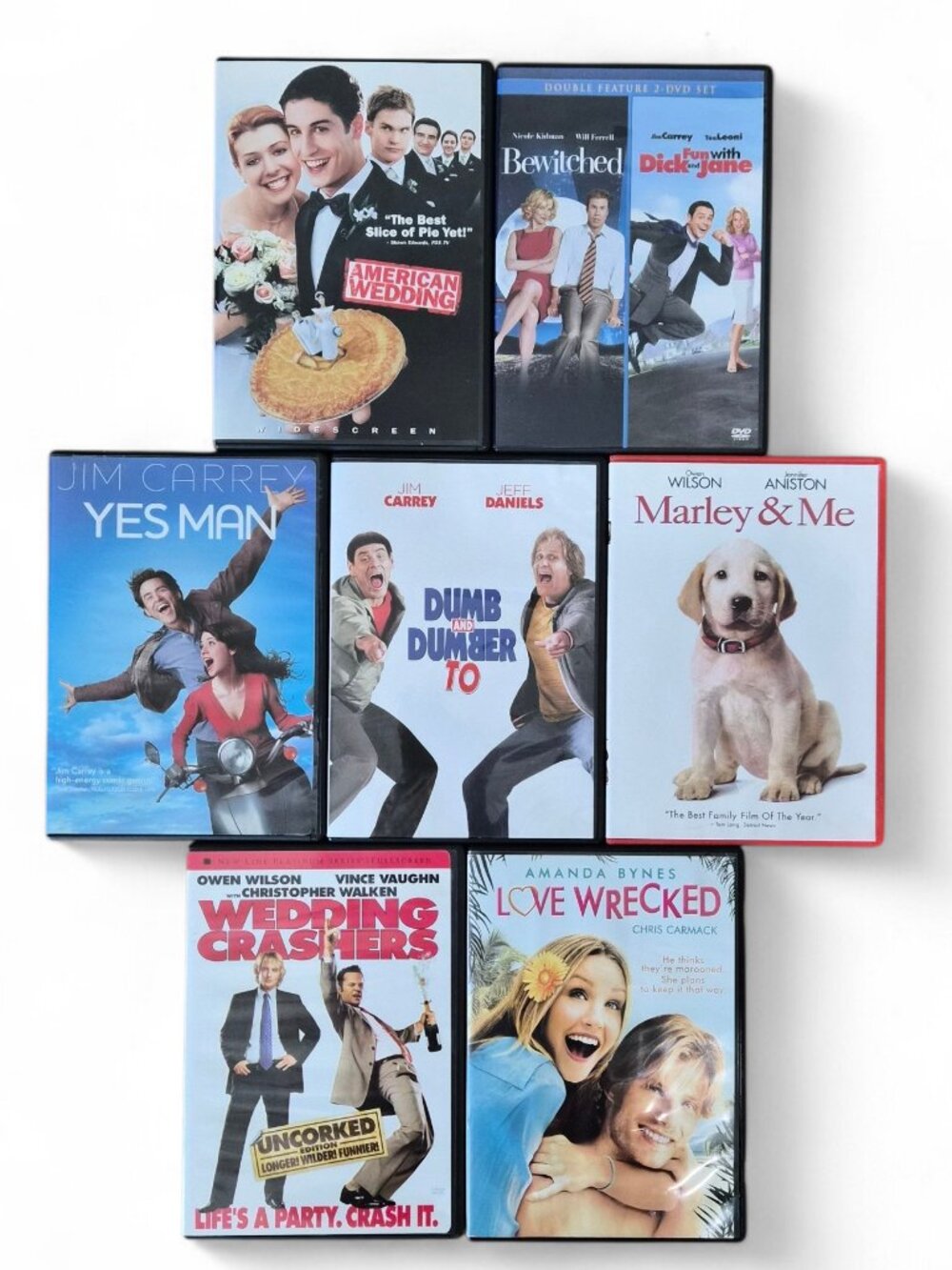 Lot of 8 Romantic Comedy DVD Wedding Crashers, Love Wrecked, Yes Man, Bewitched